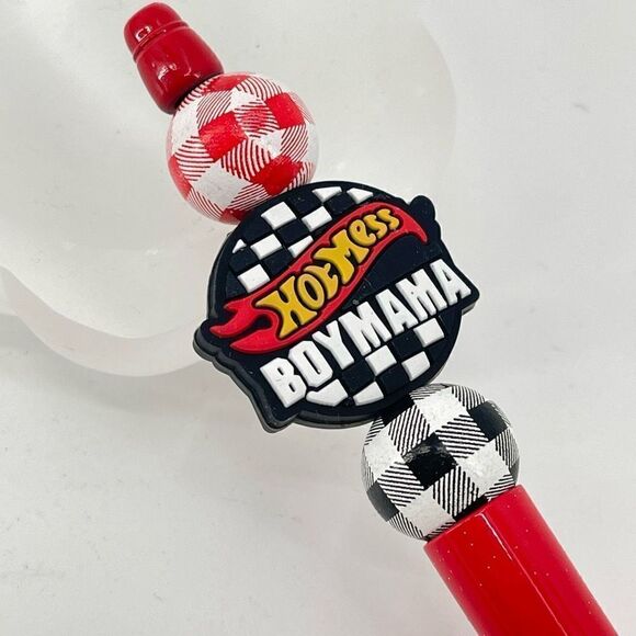 Hot Mess Boy Mama checker checkered flag pen handmade NEW red white black green - Picture 2 of 6